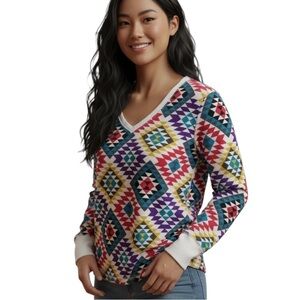 OP Thermal Long Sleeve Top Aztec Geometric Print CLEARANCE